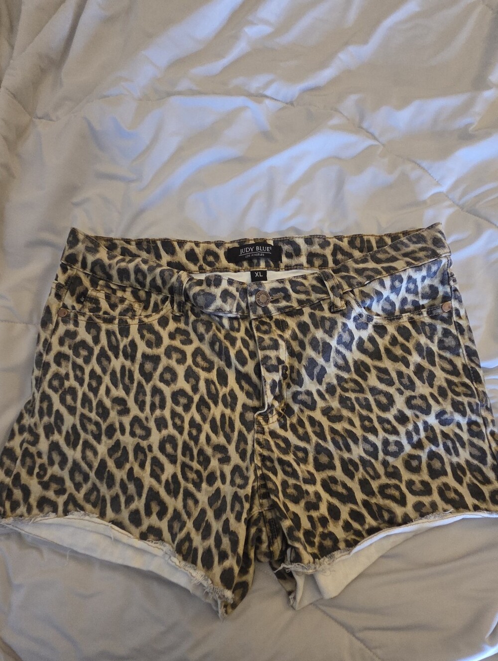 Judy Blue Leopard Print Denim Shorts - Tan & Black